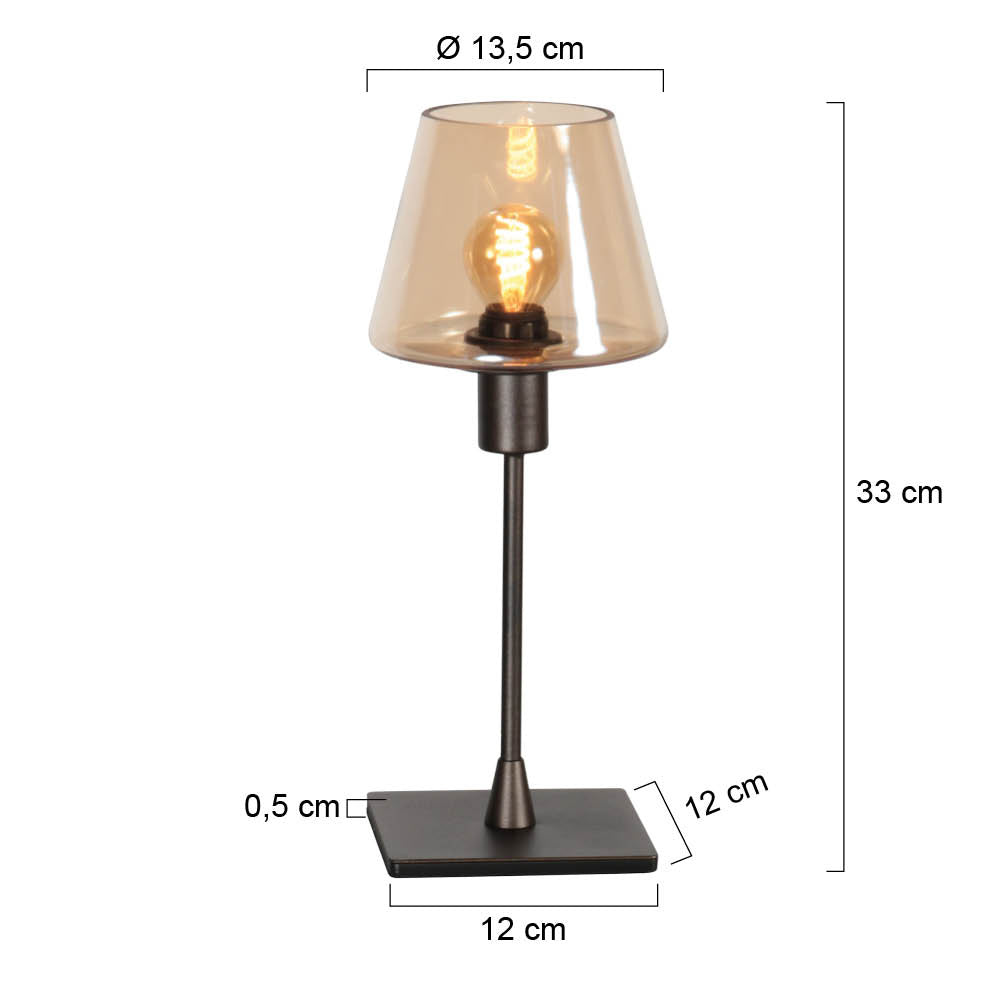 Tafellamp Ancilla 3102CA cacao touch on/off met amber glas