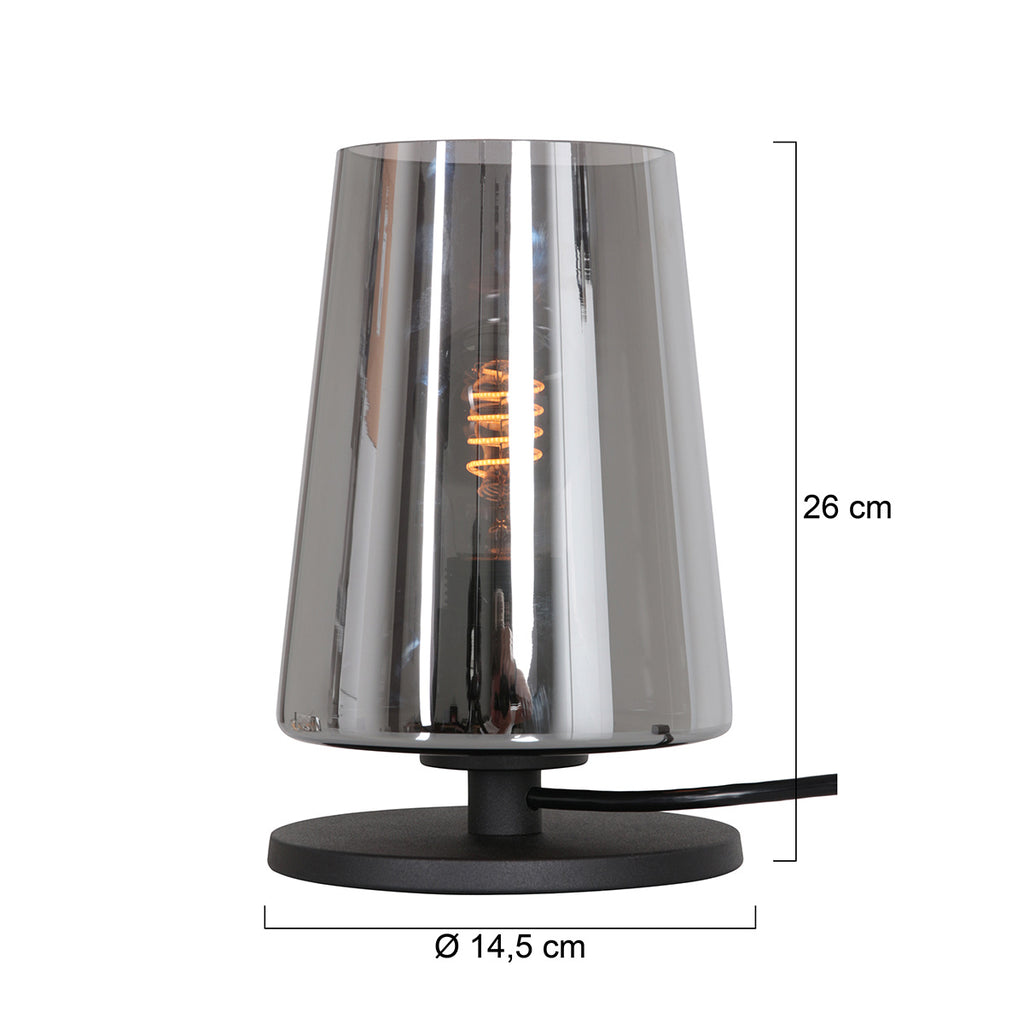 Tafellamp Ancilla 3103ZW zwart touch on/off met smoke glas