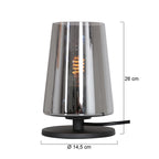 Tafellamp Ancilla 3103ZW zwart touch on/off met smoke glas