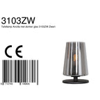 Tafellamp Ancilla 3103ZW zwart touch on/off met smoke glas
