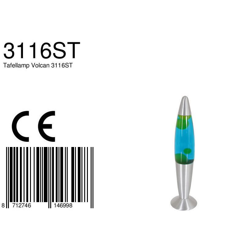 Lavalamp Volcan 3116ST staal met groen blauwe vloeistof