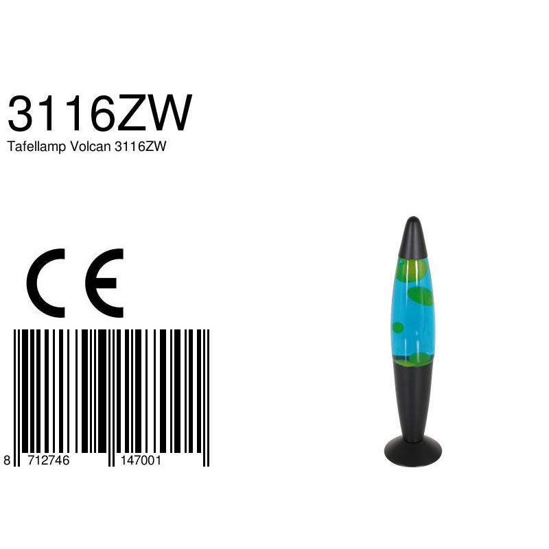 Lavalamp Volcan 3116ZW staal met groen blauwe vloeistof