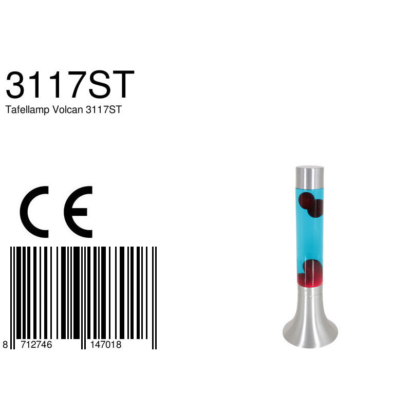 Staalkleurige lavalamp Volcan 3117ST met helder en rode vloeistof