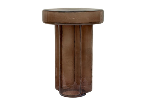Bijzettafel Lio, Ø 37 cm, bruin mondgeblazen rookglas