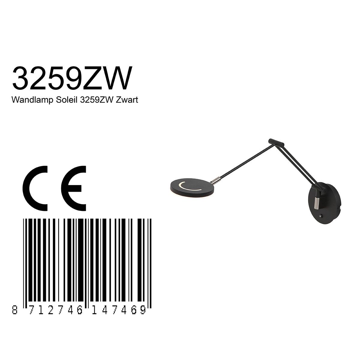 Wandlamp Soleil 3259ZW Zwart