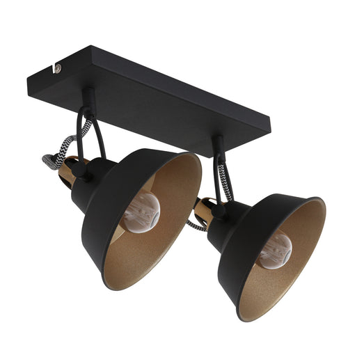 2 lichts zwart met gouden plafondspot Nove 3327ZW met E27 fitting