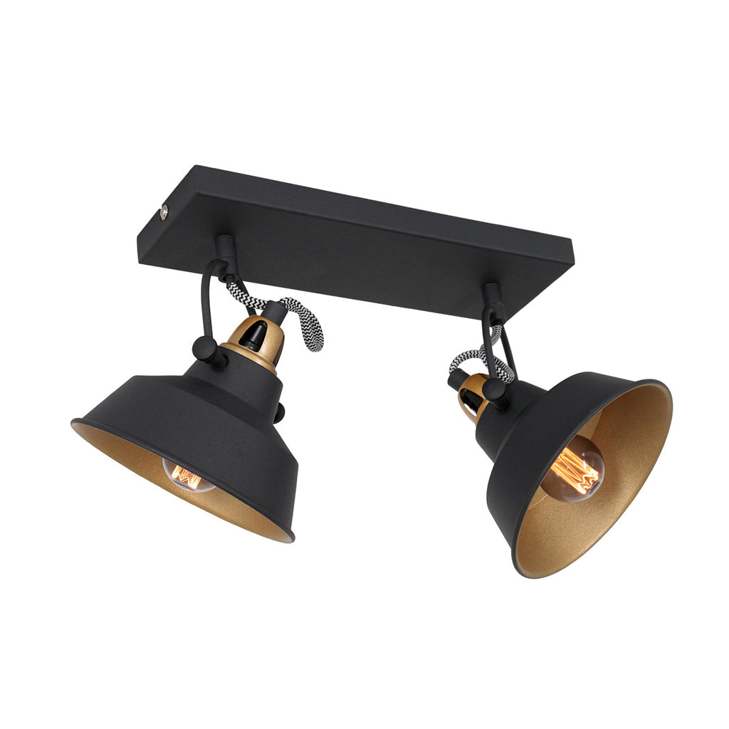 2 lichts zwart met gouden plafondspot Nove 3327ZW met E27 fitting
