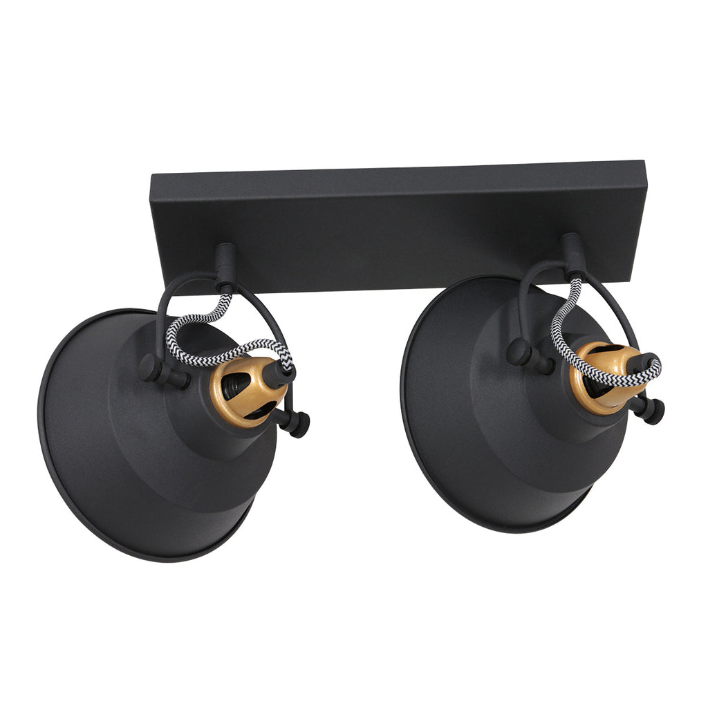 2 lichts zwart met gouden plafondspot Nove 3327ZW met E27 fitting