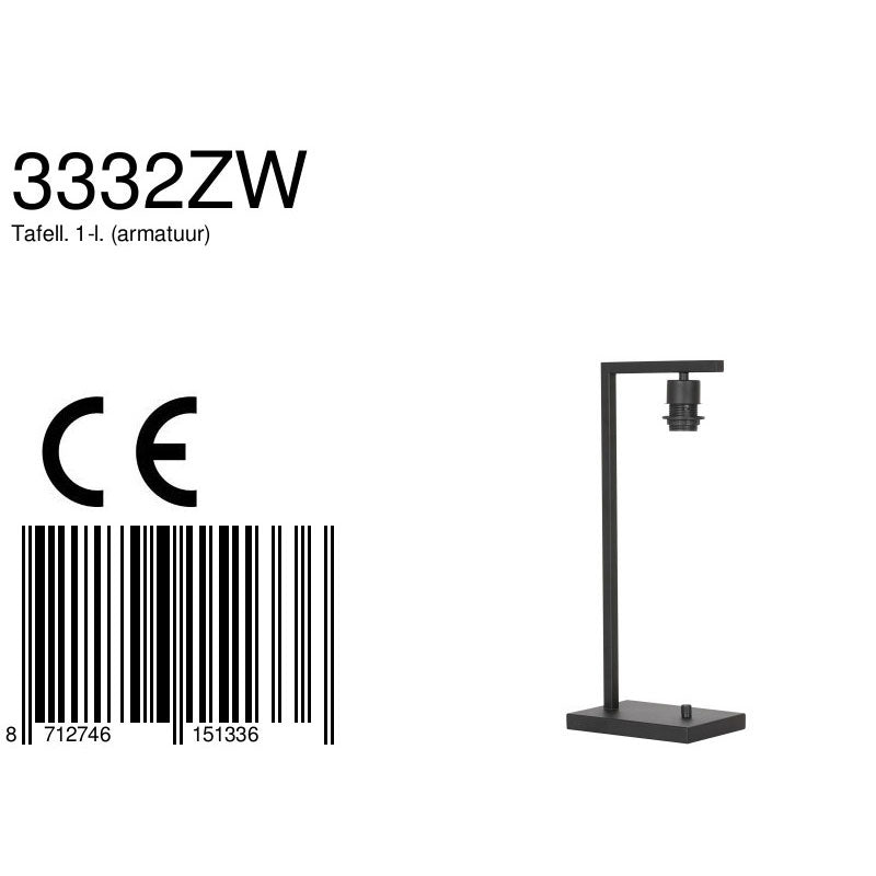 Tafellamp Stang 3332ZW – zwarte metalen lamp zonder kap