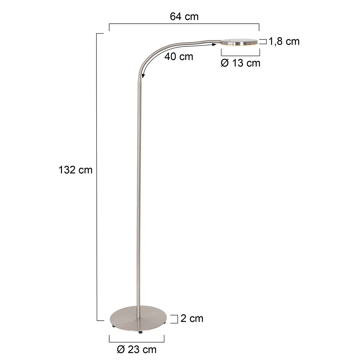 Vloerlamp Platu 3351ST – stalen leeslamp met instelbaar licht