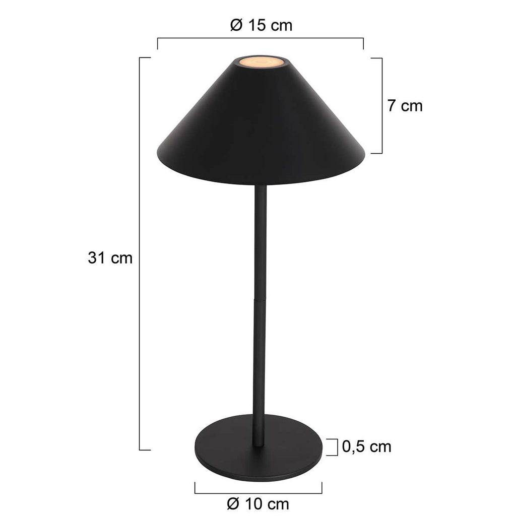 Tafellamp Ancilla 3353ZW Zwart oplaadbaar en dimbaar