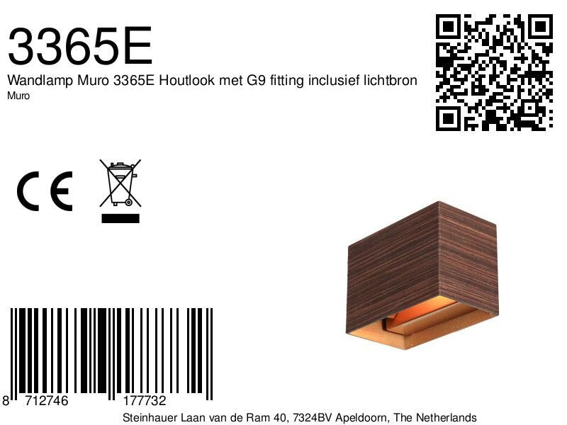Wandlamp Muro 3365E houtlook G9 lamp met verstelbaar licht