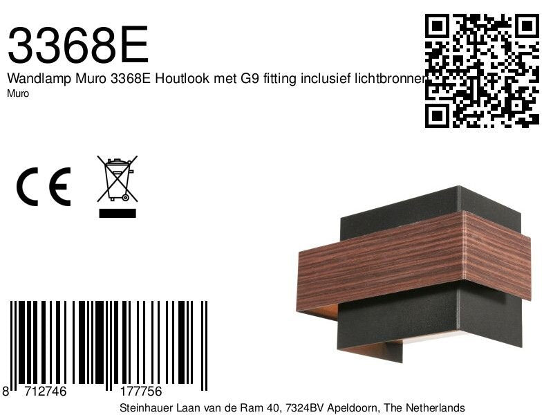 Wandlamp Muro 3368E houtlook 2-lichts G9 wandlamp