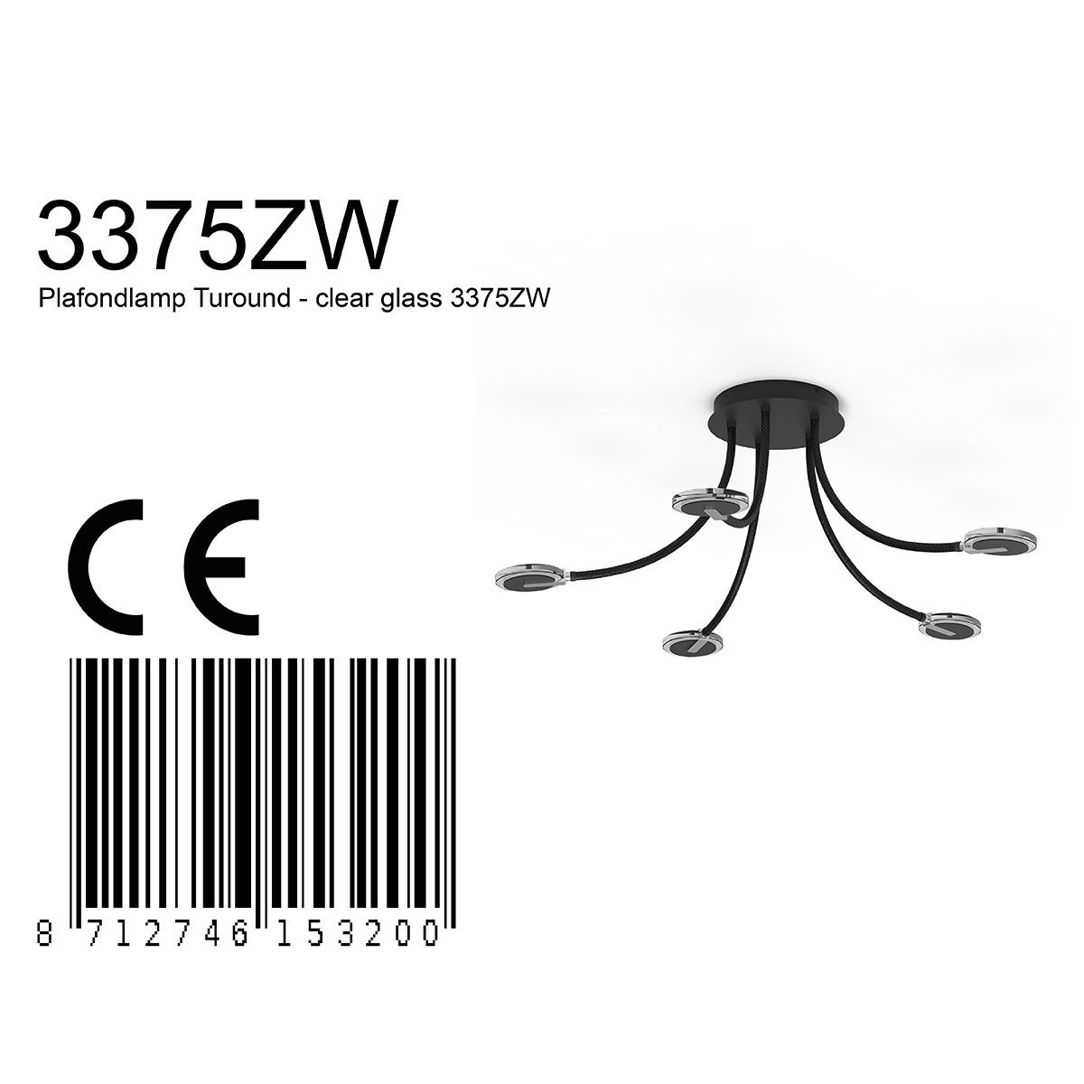 Plafondlamp Turound 3375ZW Zwart