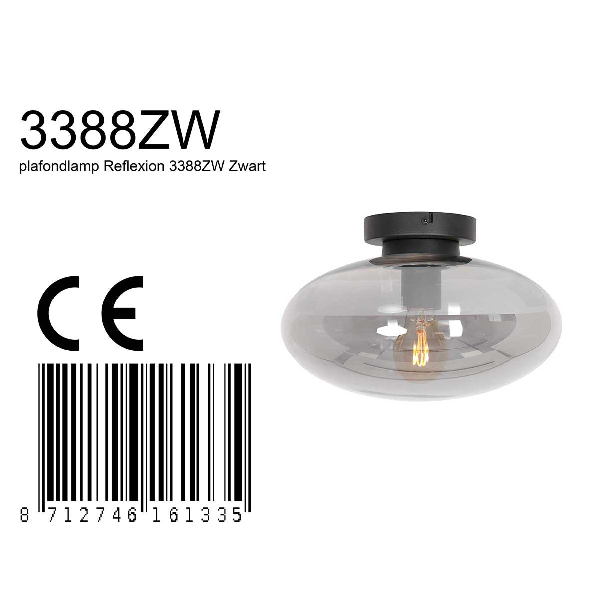 Zwarte plafondlamp Reflexion Smoke 3388ZW