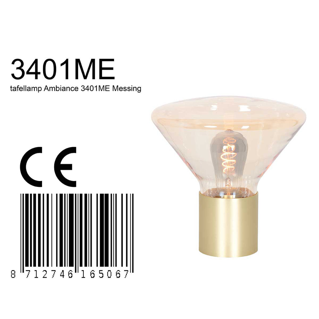 Tafellamp Ambiance 3401ME – messing lamp met amber glas