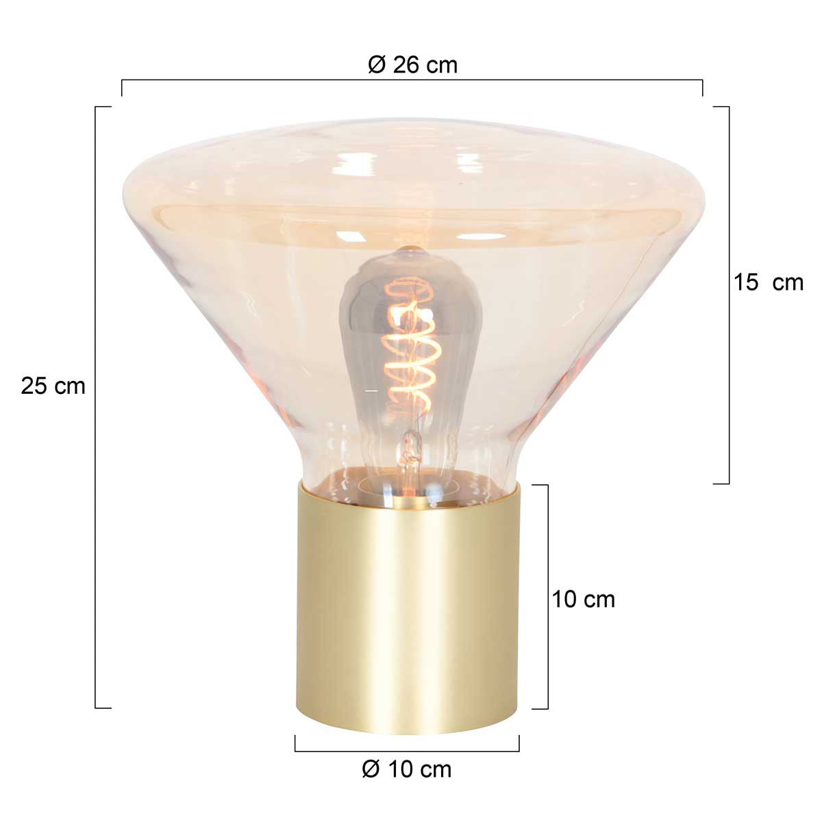 Tafellamp Ambiance 3401ME – messing lamp met amber glas