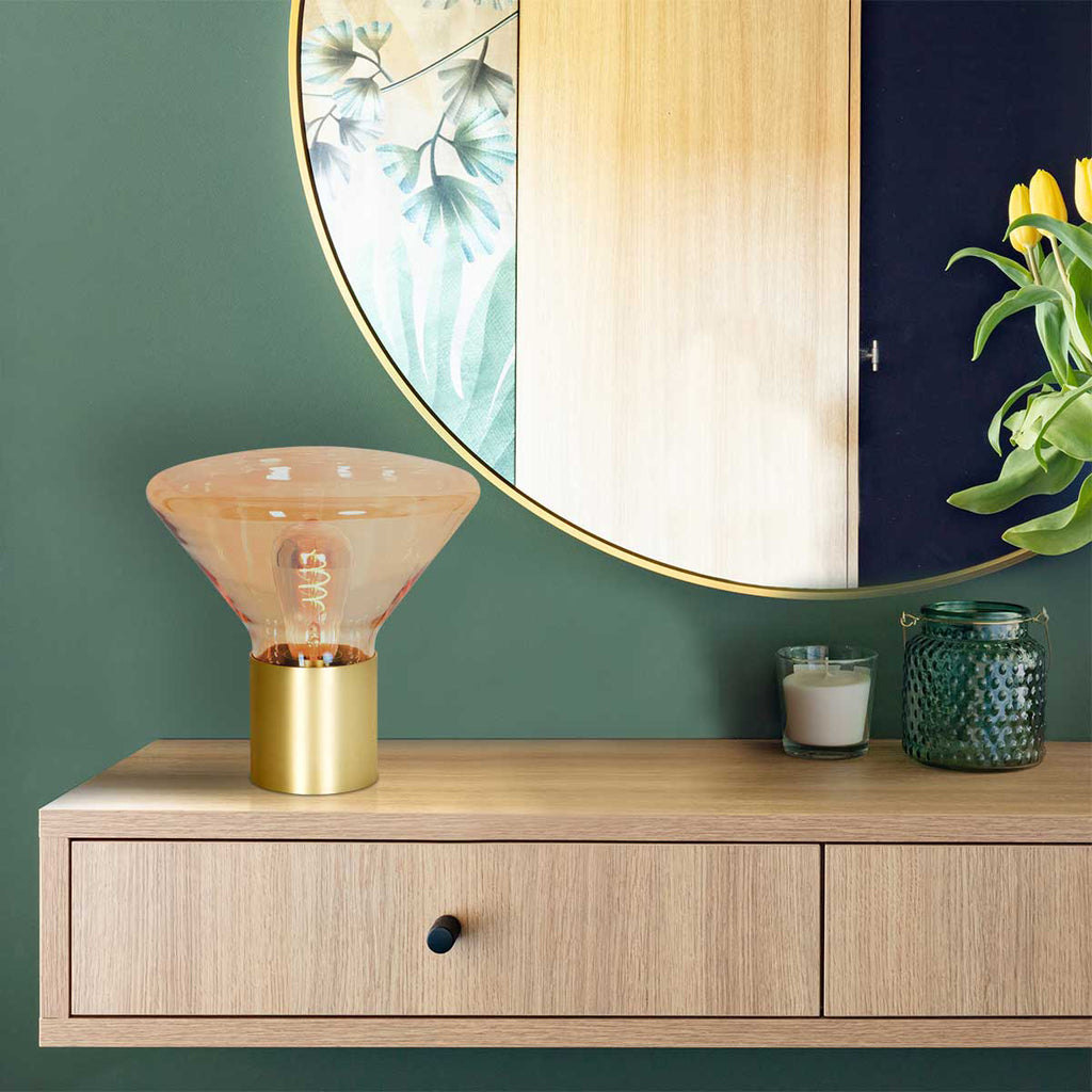 Tafellamp Ambiance 3401ME – messing lamp met amber glas