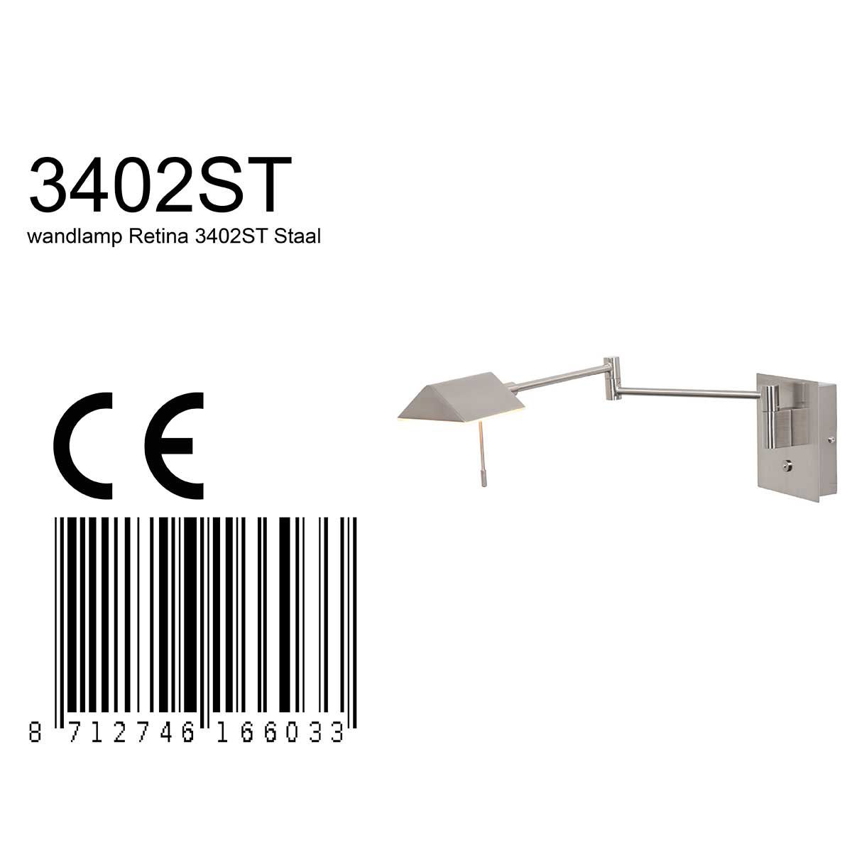 Wandlamp Retina 3402ST Staal