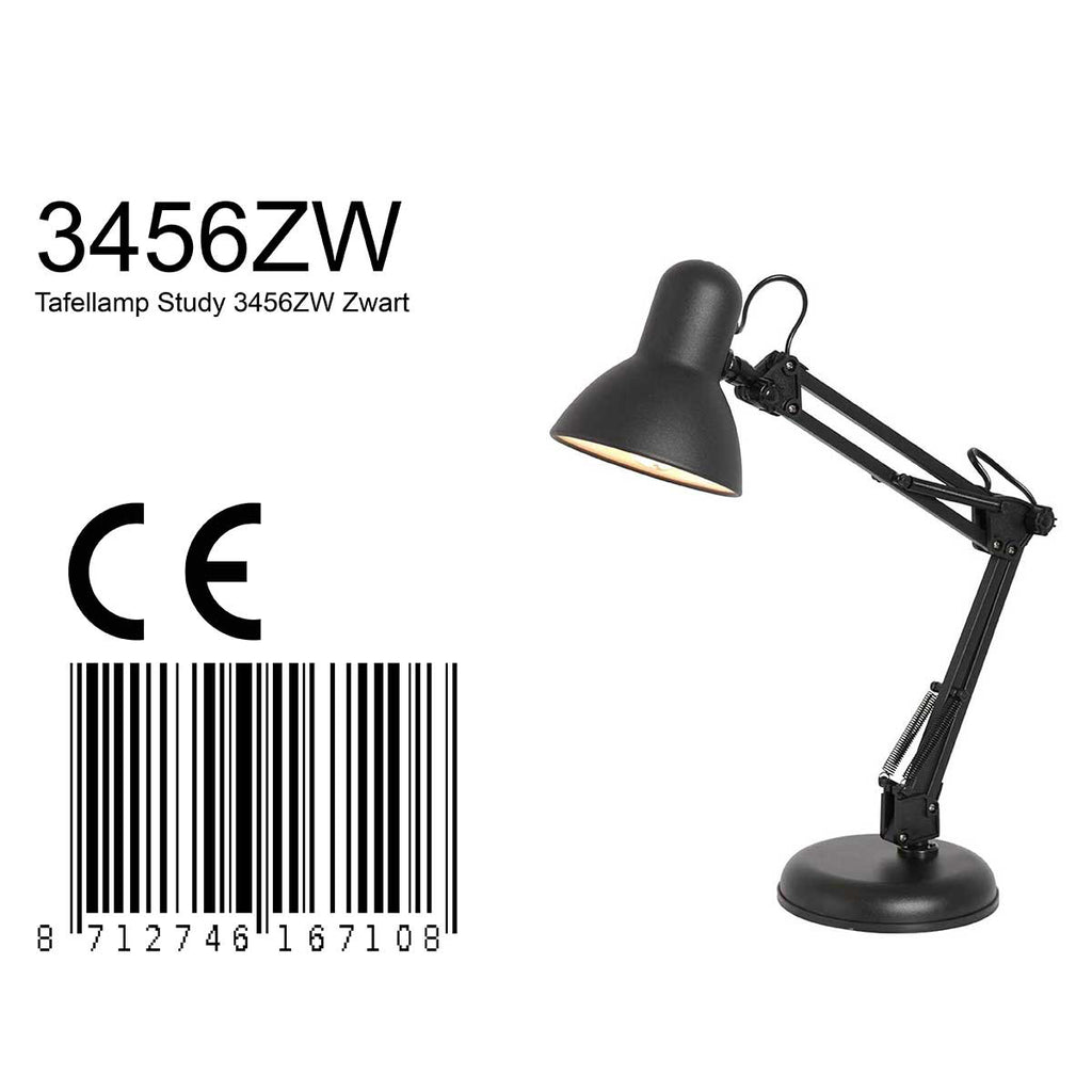 Tafellamp Study 3456ZW – zwarte bureaulamp verstelbaar
