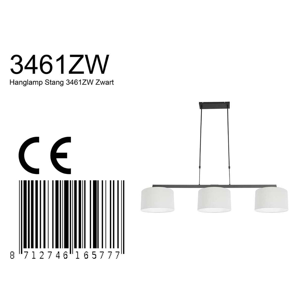 Hanglamp Stang 3461ZW Zwart + Kap Wit Linnen