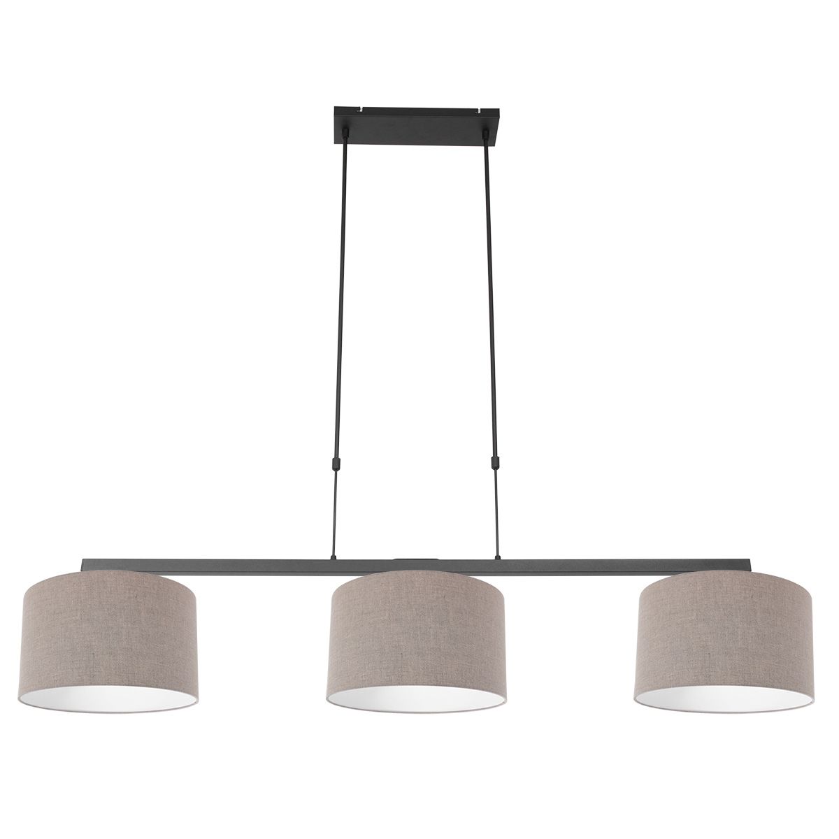 Hanglamp Stang 3462ZW Zwart + Kap Grijs Linnen