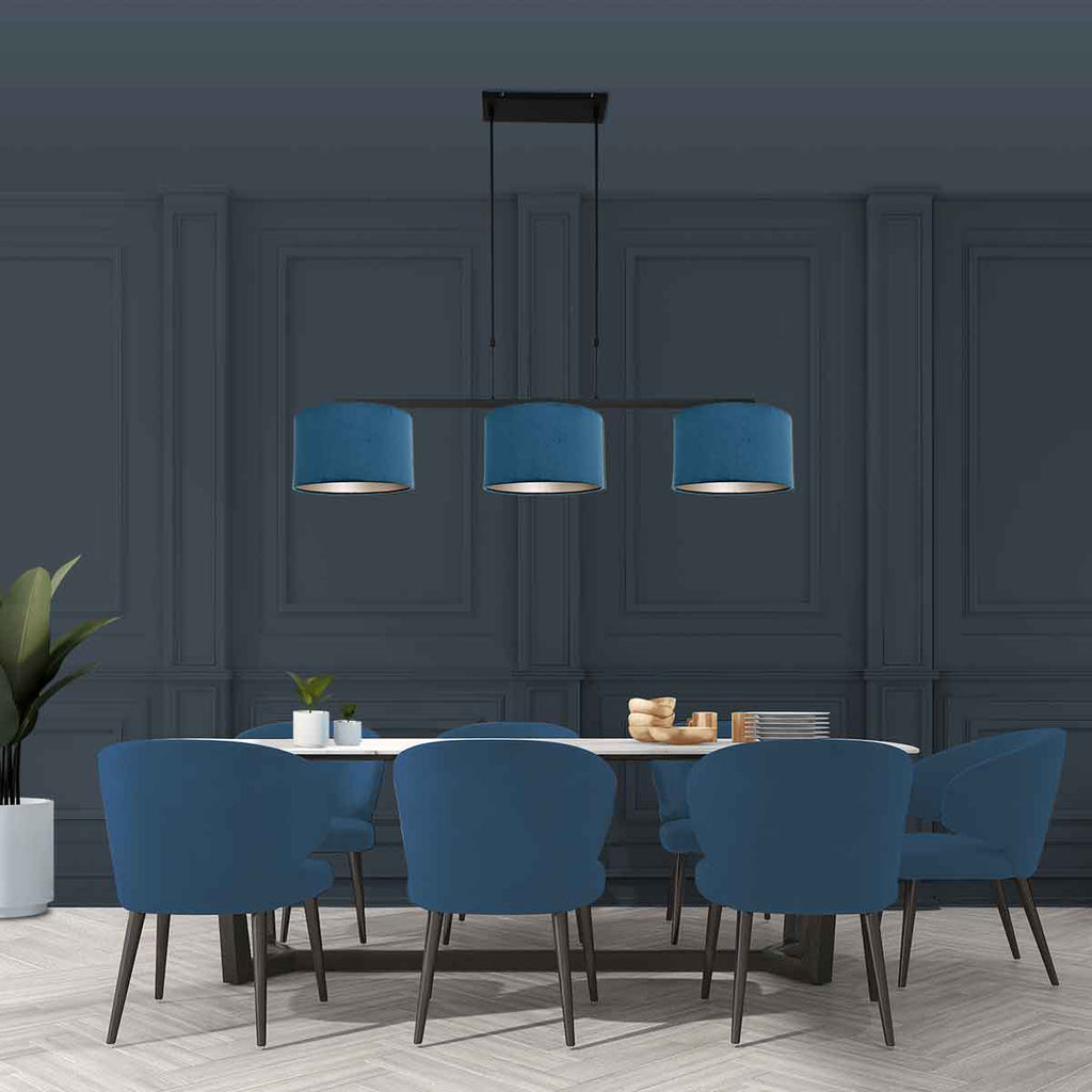 Hanglamp Stang 3464ZW Zwart + Kap Velours Blauw