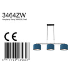 Hanglamp Stang 3464ZW Zwart + Kap Velours Blauw