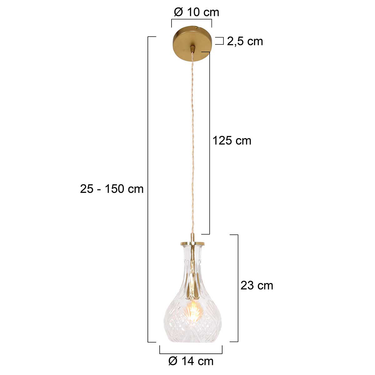 Hanglamp Grazio Glass 3493ME Messing met E14 fitting