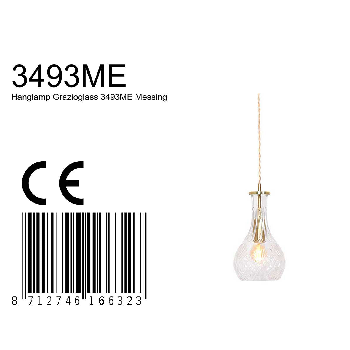 Hanglamp Grazio Glass 3493ME Messing met E14 fitting