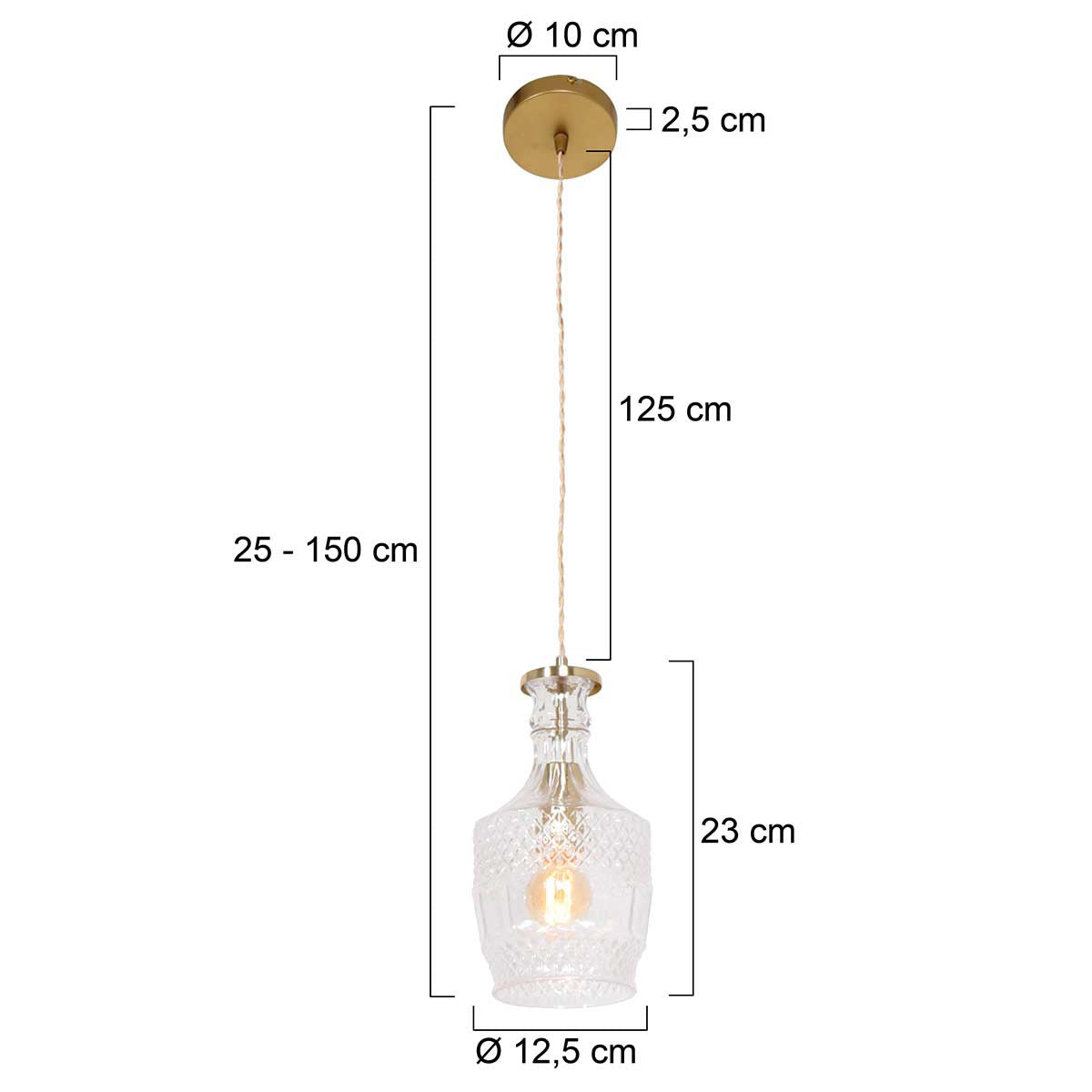 Hanglamp Grazio Glass 3494ME Messing met E14 fitting