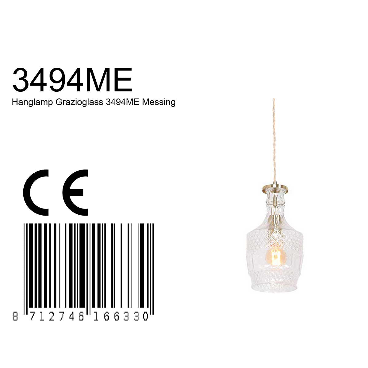 Hanglamp Grazio Glass 3494ME Messing met E14 fitting