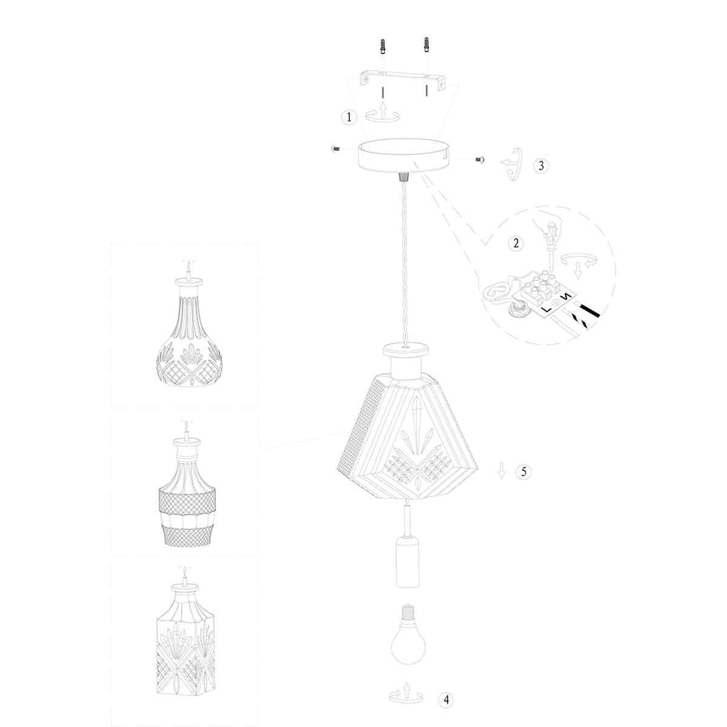 Hanglamp Grazio Glass 3494ME Messing met E14 fitting
