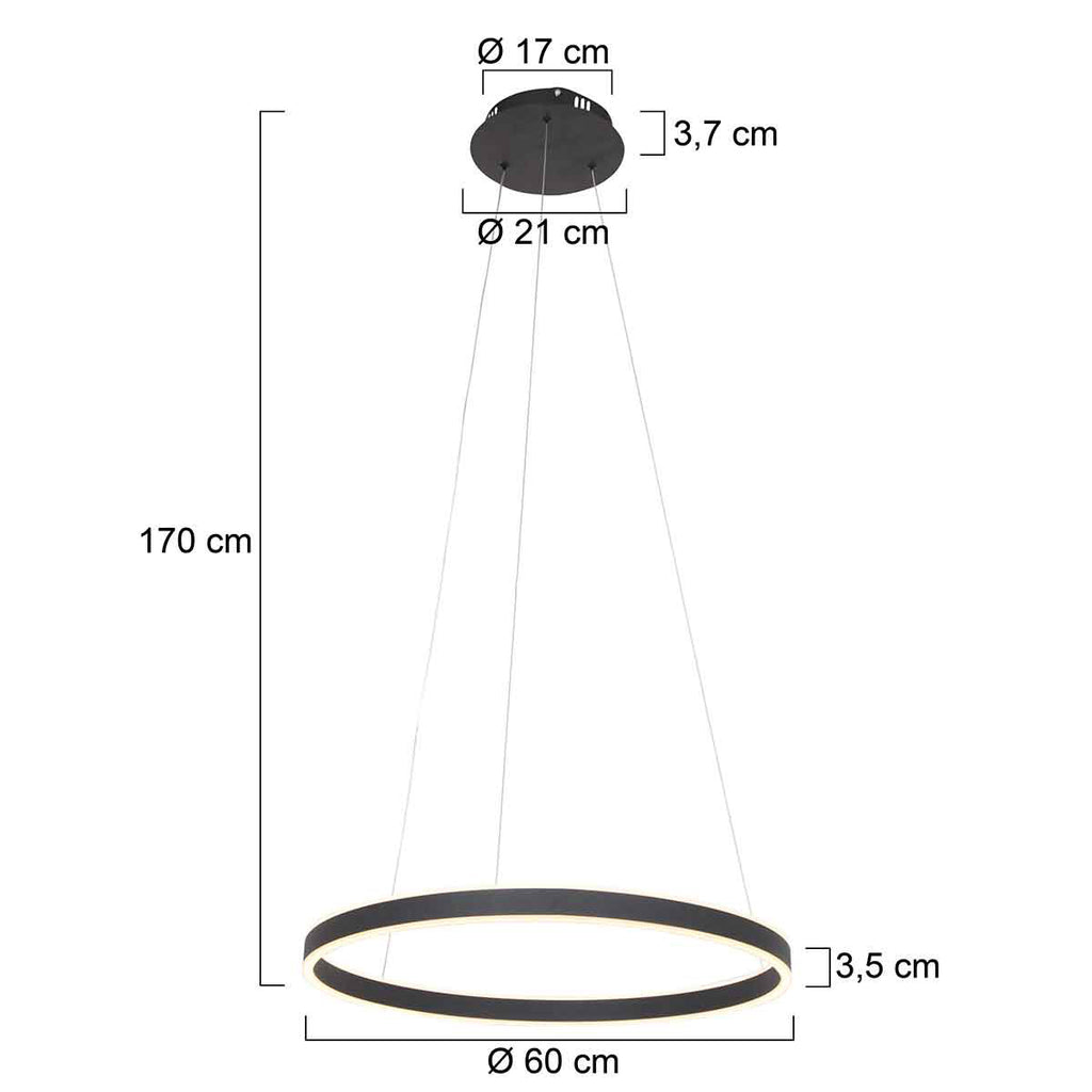 Hanglamp Ringlux 3502ZW zwarte LED ringlamp Ø 60 cm