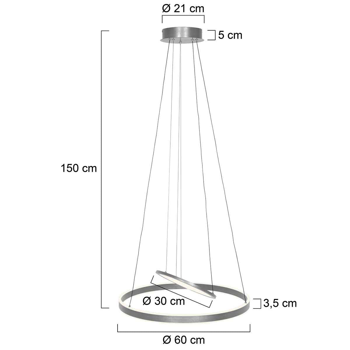Hanglamp Ringlux 3514ST Staal 60cm met binnenplaat