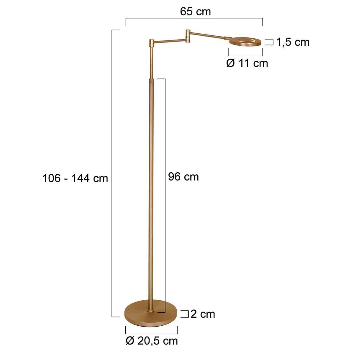 Vloerlamp Soleil accu 3515BR geborsteld brons met zwenkarm