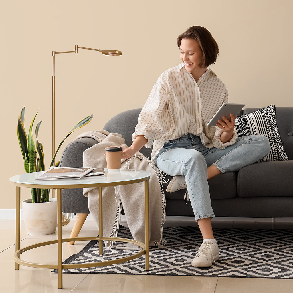 Vloerlamp Soleil accu 3515BR geborsteld brons met zwenkarm