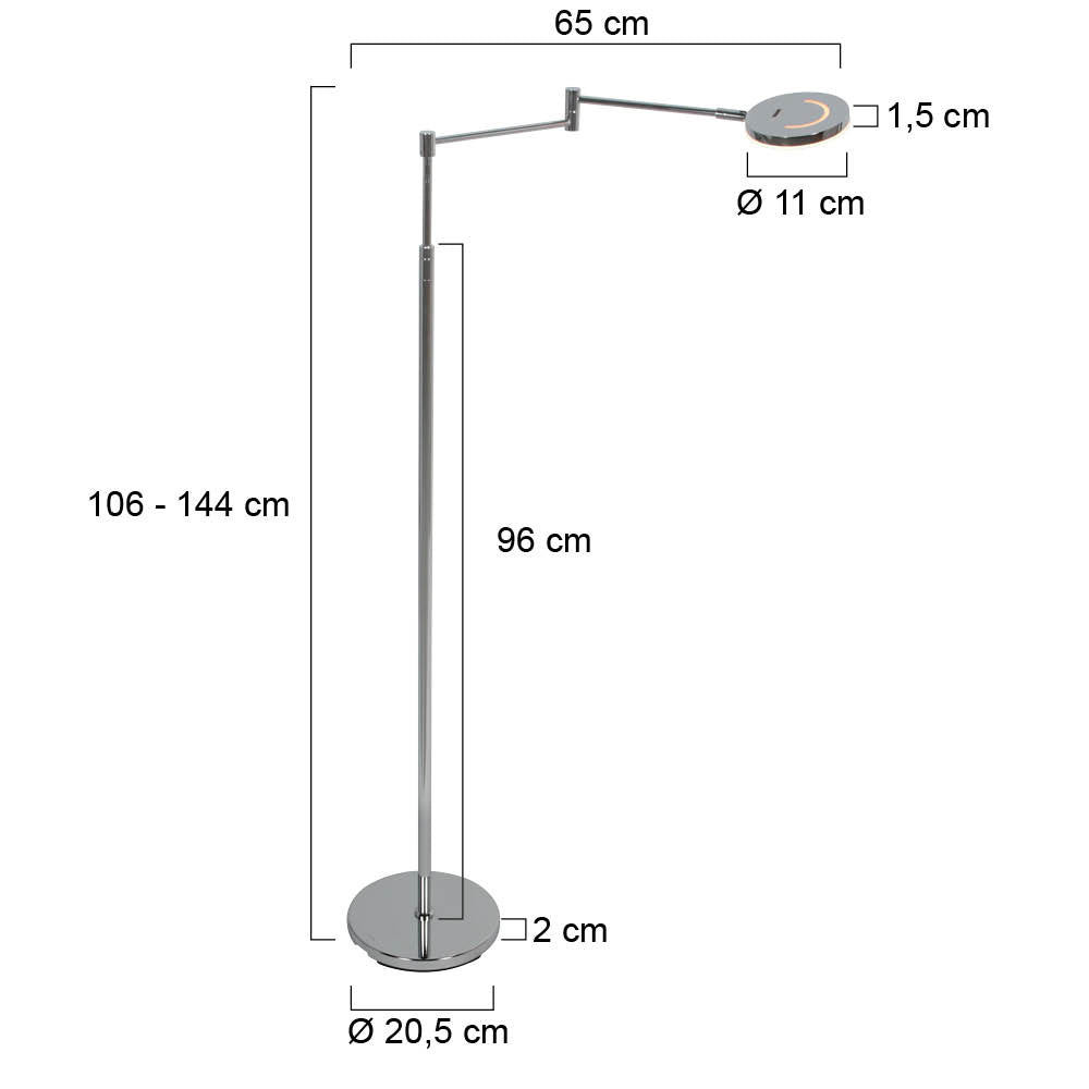 Soleil 3515CH vloerlamp – oplaadbaar leeslamp-design in chroom