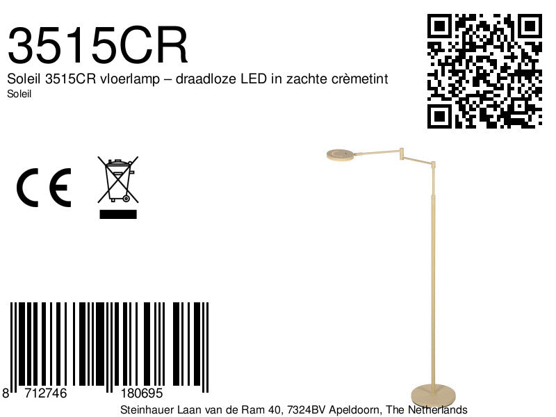 Soleil 3515CR vloerlamp – draadloze leeslamp in zachte crèmetint