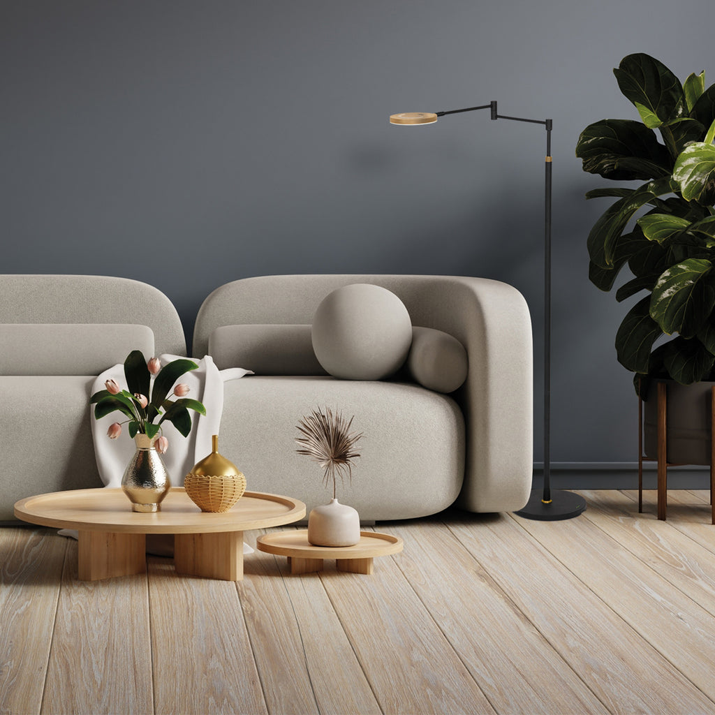 Zwarte vloerlamp Soleil 3515GO met goudkleurige details – Oplaadbare accu en zwenkarm