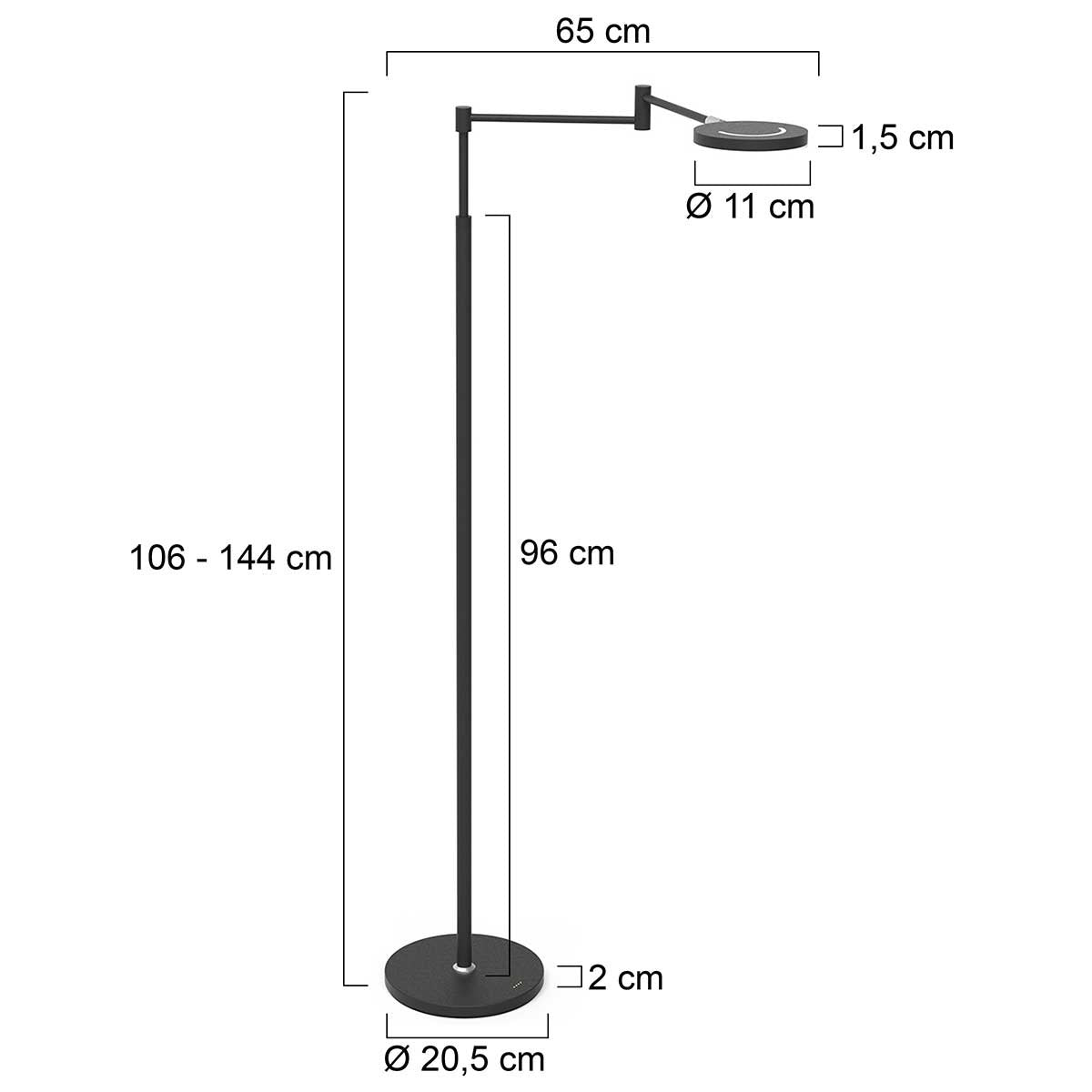 Vloerlamp Soleil accu 3515ZW zwart met zwenkarm