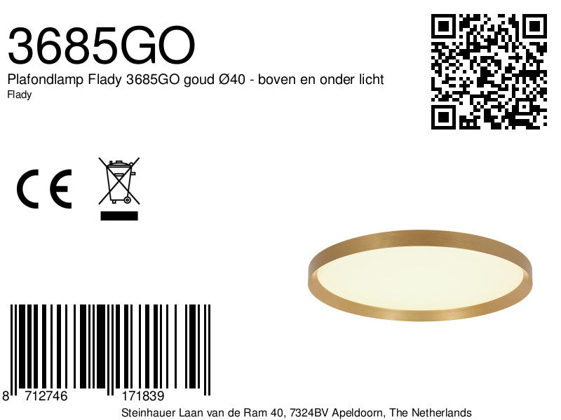 Plafondlamp Flady 3685GO goud Ø40