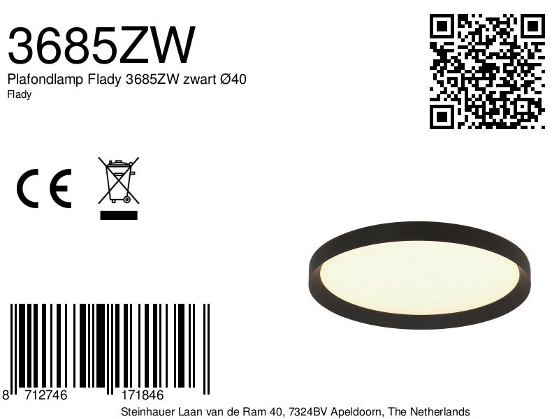 Plafondlamp Flady 3685ZW zwart Ø40
