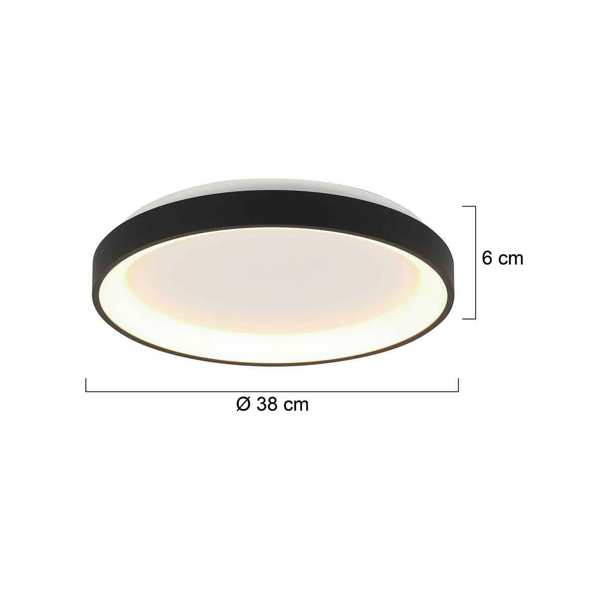 Plafondlamp Ringlede 3691ZW zwarte LED lamp Ø38 cm met uplight