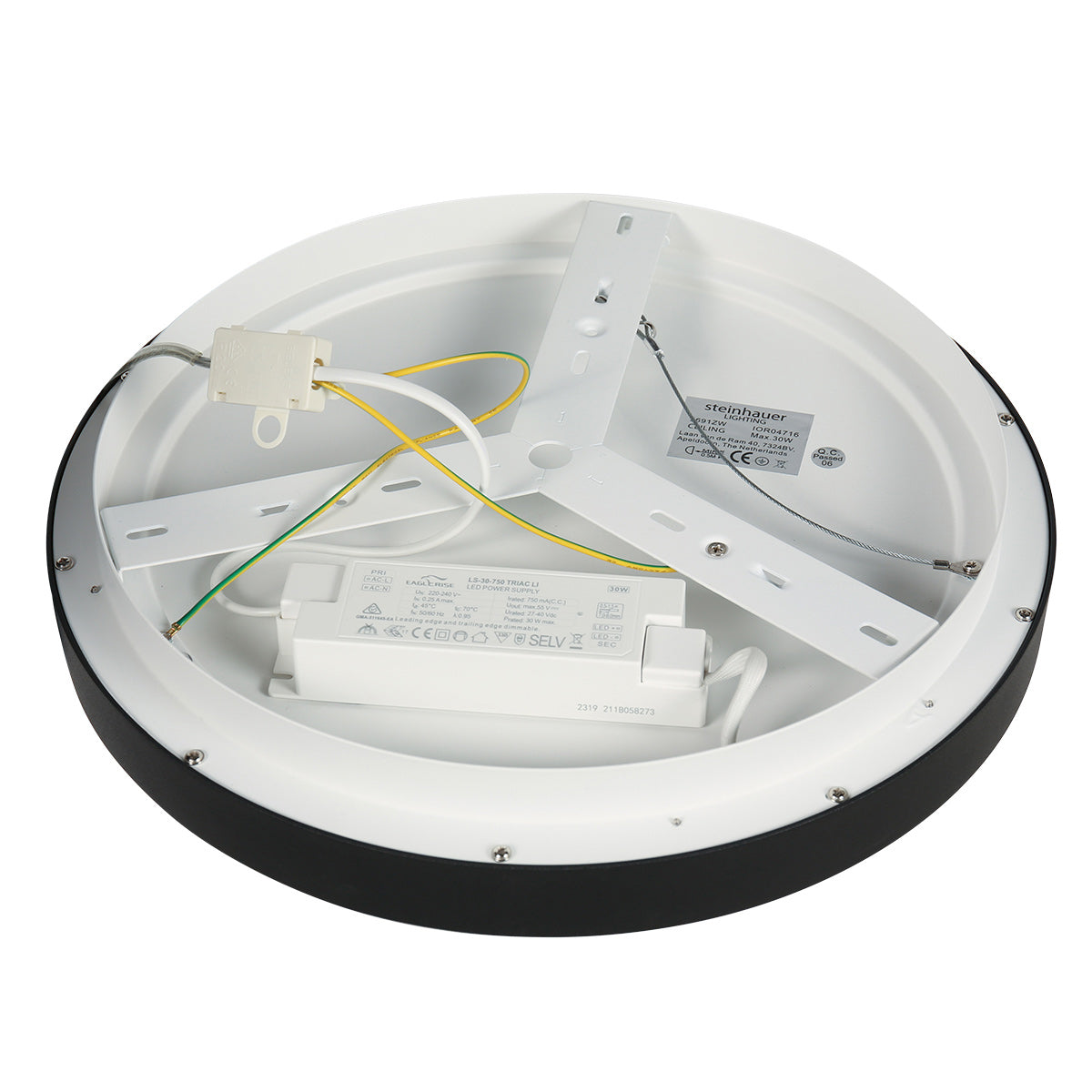 Plafondlamp Ringlede 3691ZW zwarte LED lamp Ø38 cm met uplight