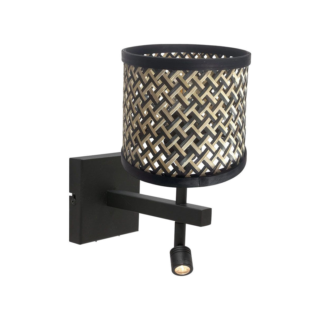 Zwarte wandlamp met leeslamp en kap