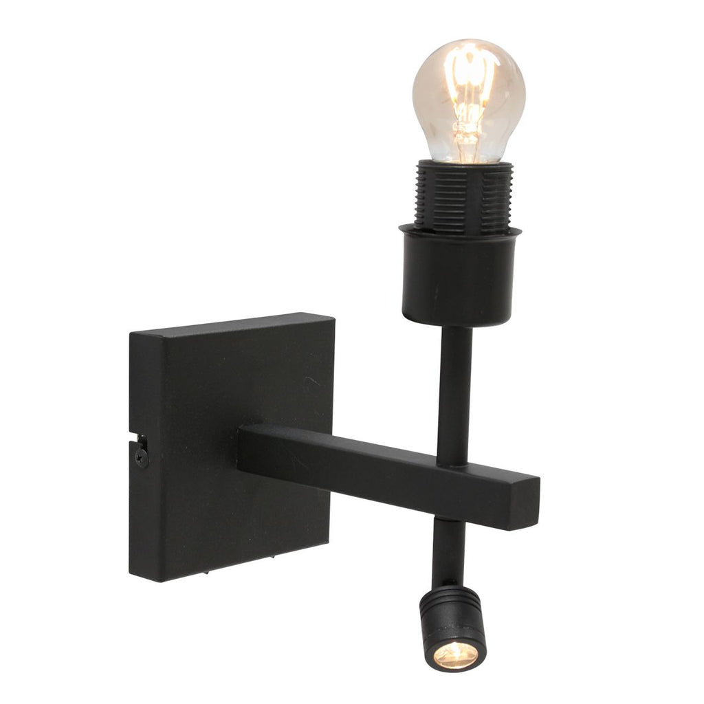 Zwarte wandlamp met leeslamp en kap
