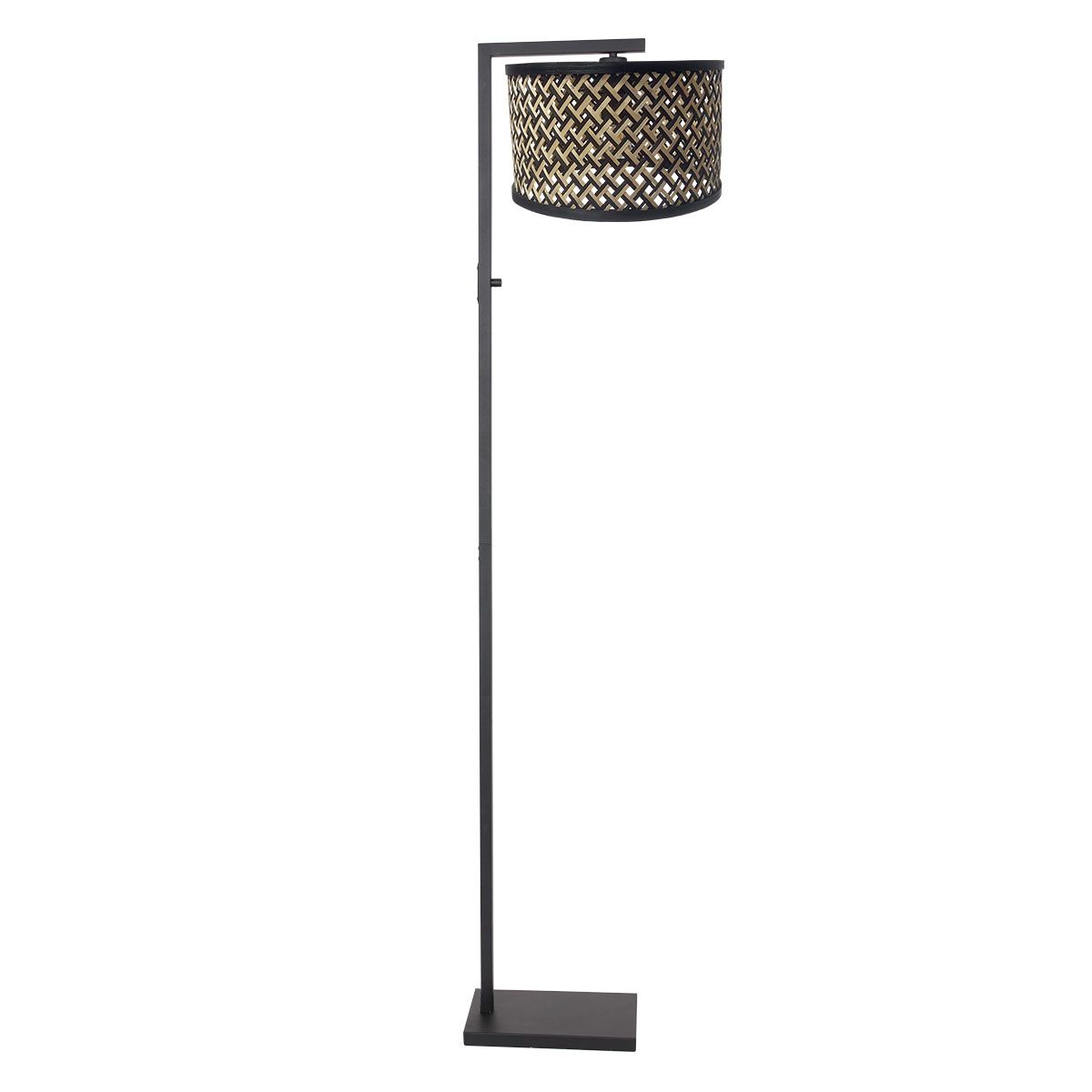 Zwarte vloerlamp Stang met schakelaar met bamboe/houten lampenkap