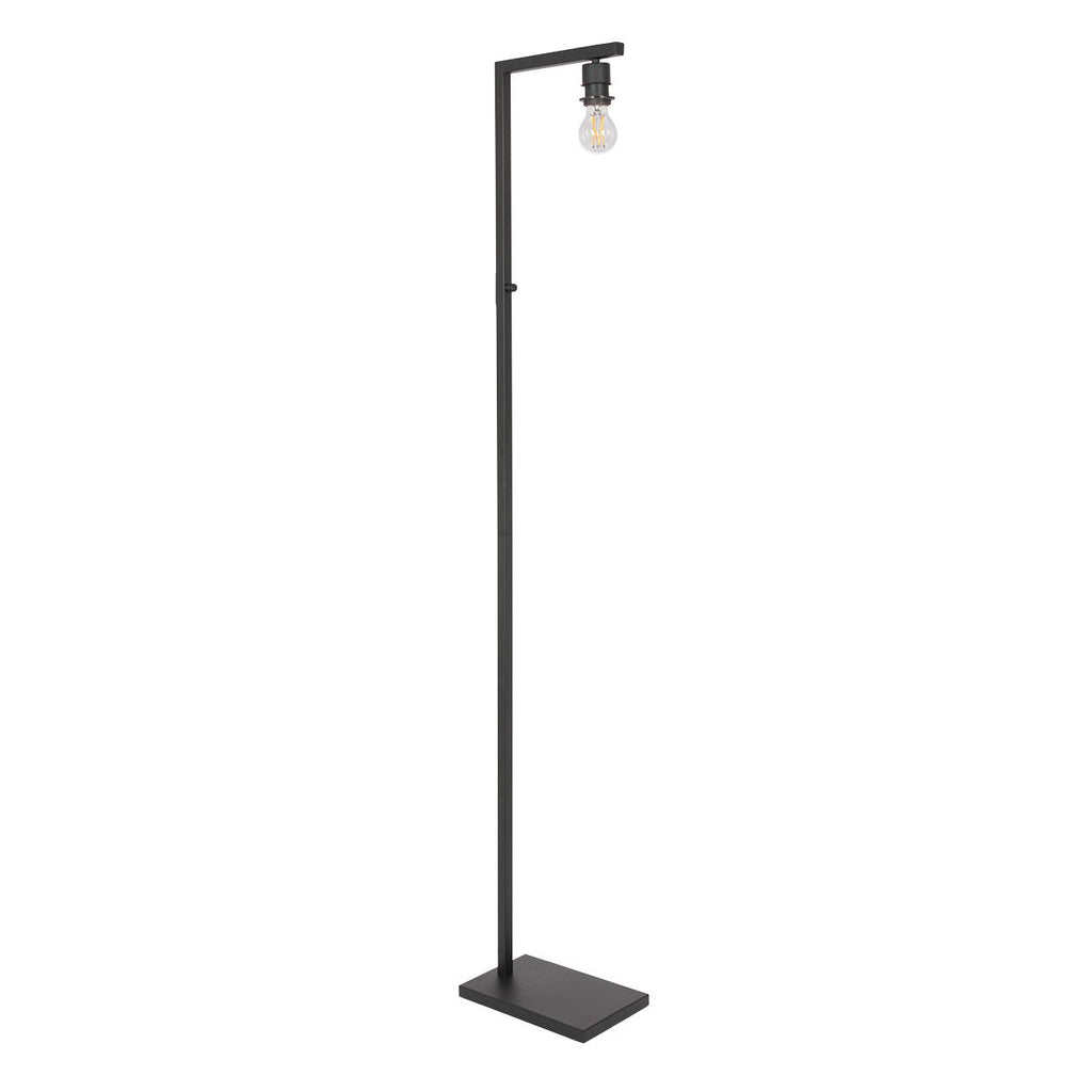Zwarte vloerlamp Stang met schakelaar met bamboe/houten lampenkap