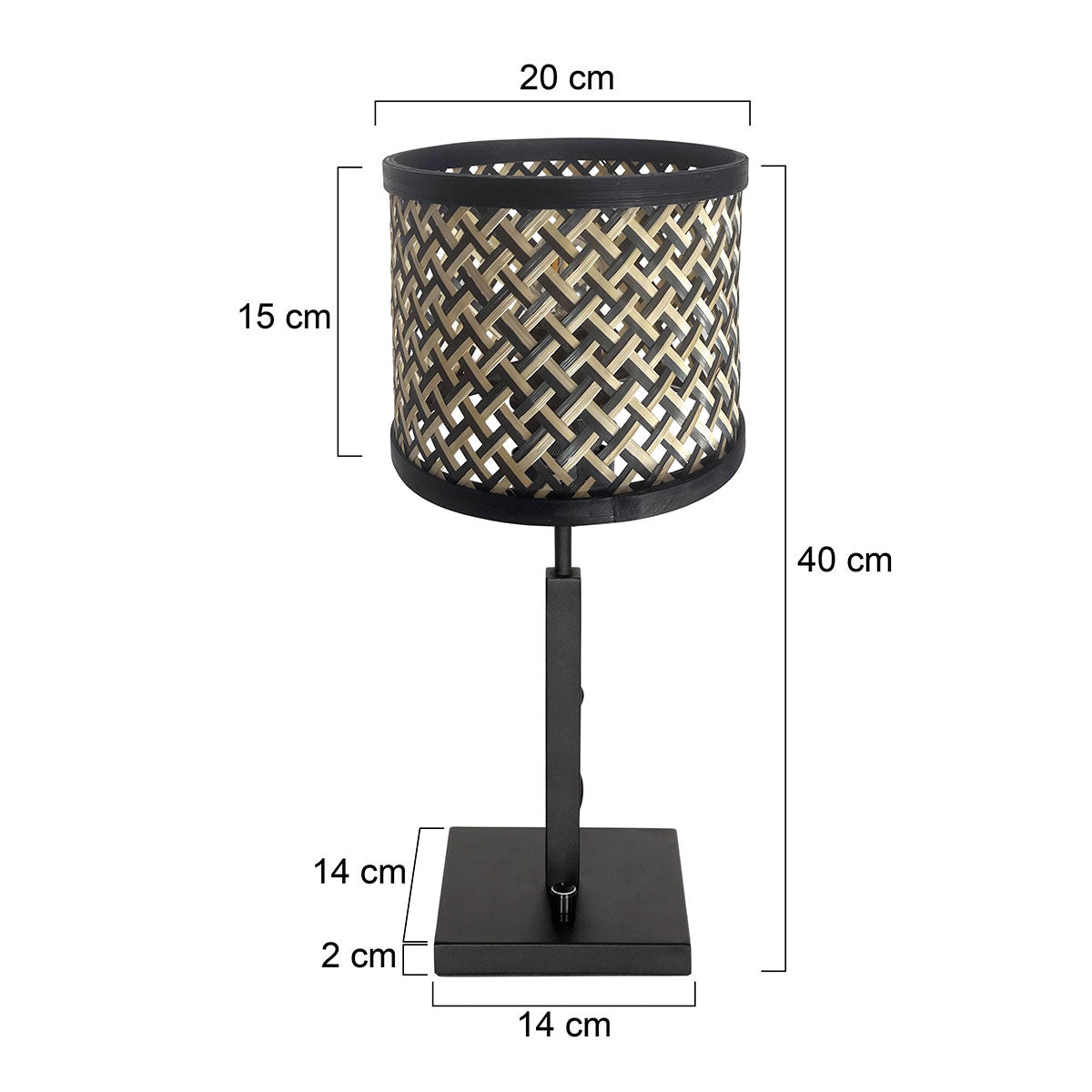 Zwarte tafellamp Stang 3707ZW met draai schakelaar en naturel met zwart bamboe kap